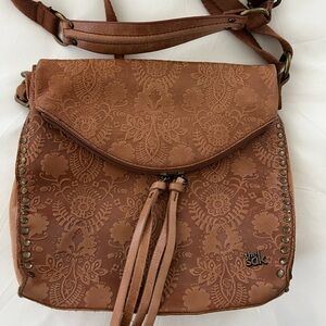 The Sak Tan Leather Floral Embossed Crossbody bag